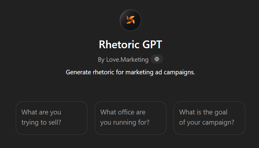Rhetoric GPT - custom marketing rhetoric tool by Love.Marketing